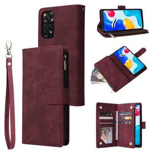 For Xiaomi Redmi Note 11S Multifunctional Frosted Zipper Wallet Leather Phone Case(Wine Red)