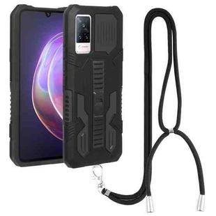 For vivo V21e Vanguard Lanyard Kickstand TPU + PC Phone Case(Black)