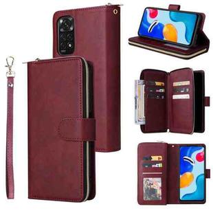 For Xiaomi Redmi Note 11S 9 Card Slots Zipper Wallet Bag Leather Phone Case(Wine Red)