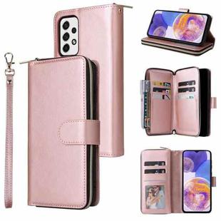 For Samsung Galaxy A23 9 Card Slots Zipper Wallet Bag Leather Phone Case(Rose Gold)