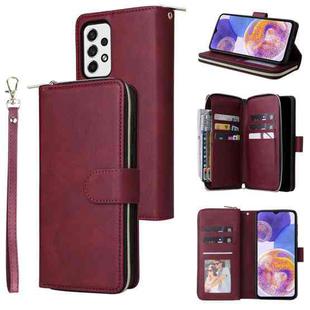 For Samsung Galaxy A23 9 Card Slots Zipper Wallet Bag Leather Phone Case(Wine Red)