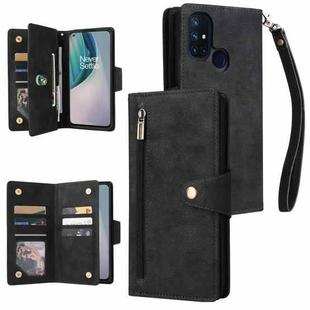 For OnePlus Nord N10 5G Rivet Buckle 9 Cards Three Fold Leather Phone Case(Black)