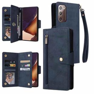 For Samsung Galaxy Note20 Rivet Buckle 9 Cards Three Fold Leather Phone Case(Blue)