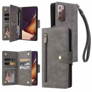 For Samsung Galaxy Note20 Rivet Buckle 9 Cards Three Fold Leather Phone Case(Grey)