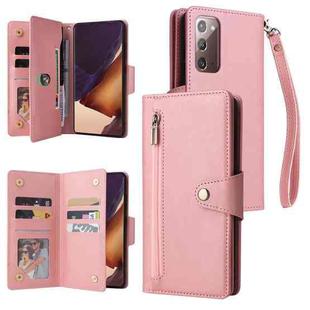 For Samsung Galaxy Note20 Rivet Buckle 9 Cards Three Fold Leather Phone Case(Rose Gold)