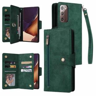 For Samsung Galaxy Note20 Rivet Buckle 9 Cards Three Fold Leather Phone Case(Green)