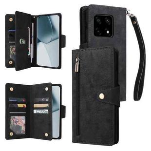 For OnePlus 10 Pro 5G Rivet Buckle 9 Cards Three Fold Leather Phone Case(Black)