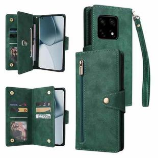 For OnePlus 10 Pro 5G Rivet Buckle 9 Cards Three Fold Leather Phone Case(Green)