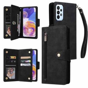 For Samsung Galaxy A23 4G Rivet Buckle 9 Cards Three Fold Leather Phone Case(Black)