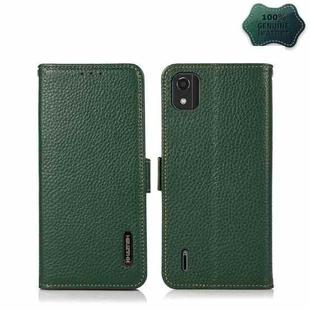 For Nokia C2 2nd Edition KHAZNEH Side-Magnetic Litchi Genuine Leather RFID Phone Case(Green)