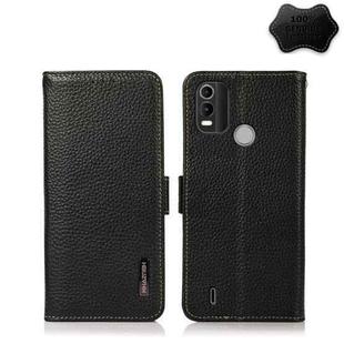 For Nokia C21 Plus KHAZNEH Side-Magnetic Litchi Genuine Leather RFID Phone Case(Black)