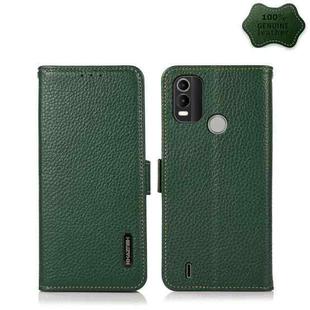 For Nokia C21 Plus KHAZNEH Side-Magnetic Litchi Genuine Leather RFID Phone Case(Green)
