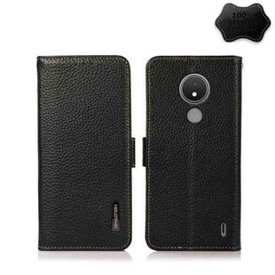 For Nokia C21 KHAZNEH Side-Magnetic Litchi Genuine Leather RFID Phone Case(Black)