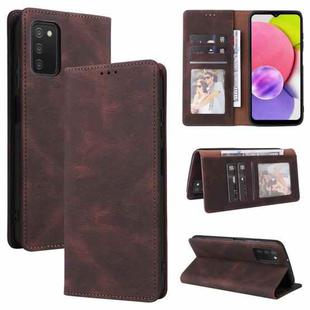 For Samsung Galaxy A03s Simple Suction Closure Leather Phone Case(Brown)