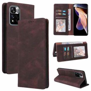 For Xiaomi Redmi Note 11 Pro 5G Simple Suction Closure Leather Phone Case(Brown)