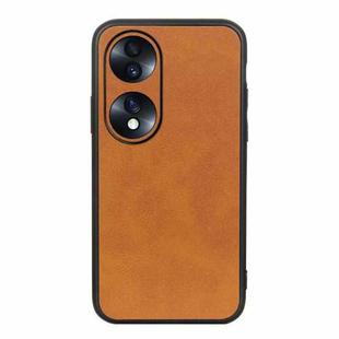 For Honor 70 Fine Hole Version  Two-color Cowhide Texture PU Shockproof Phone Case(Brown)
