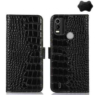 For Nokia C21 Plus Crocodile Top Layer Cowhide Leather Phone Case(Black)