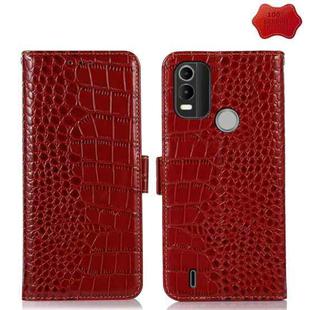 For Nokia C21 Plus Crocodile Top Layer Cowhide Leather Phone Case(Red)
