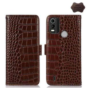 For Nokia C21 Plus Crocodile Top Layer Cowhide Leather Phone Case(Brown)