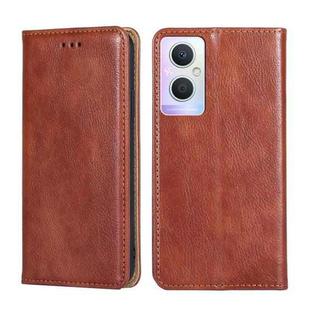 For OPPO A96 5G Pure Color Magnetic Leather Phone Case(Brown)