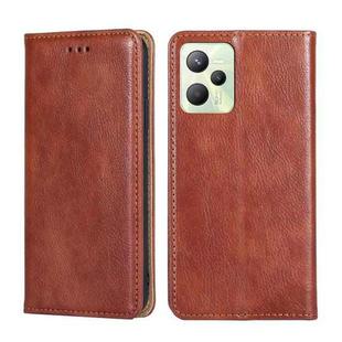 For OPPO Realme C35 Pure Color Magnetic Leather Phone Case(Brown)