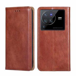 For vivo X80 Pro China Pure Color Magnetic Leather Phone Case(Brown)