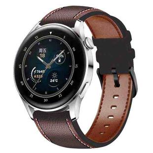 For Huawei Watch GT 3 46mm Sewing Thread Genuine Leather Watch Band(Dark Brown)