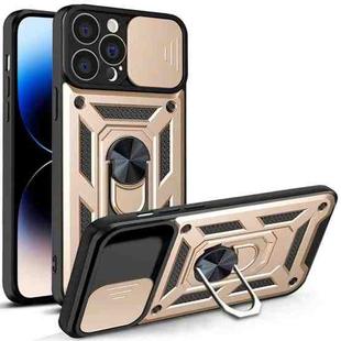 For iPhone 14 Pro Max Sliding Camera Cover Design TPU+PC Phone Case (Gold)