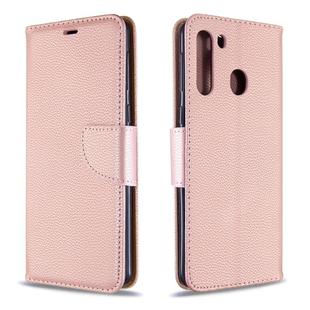 For Galaxy A21 Litchi Texture Pure Color Horizontal Flip PU Leather Case with Holder & Card Slots & Wallet & Lanyard(Rose Gold)