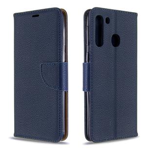 For Galaxy A21 Litchi Texture Pure Color Horizontal Flip PU Leather Case with Holder & Card Slots & Wallet & Lanyard(Dark Blue)