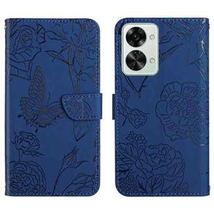 For OnePlus Nord 2T 5G Skin Feel Butterfly Peony Embossed Leather Phone Case(Blue)