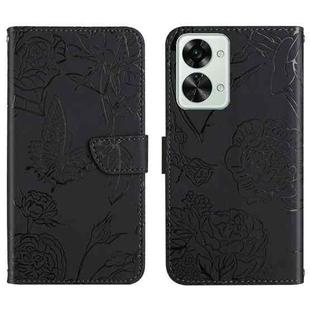 For OnePlus Nord 2T 5G Skin Feel Butterfly Peony Embossed Leather Phone Case(Black)