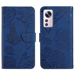 For Xiaomi 12 Lite Skin Feel Butterfly Peony Embossed Leather Phone Case(Blue)