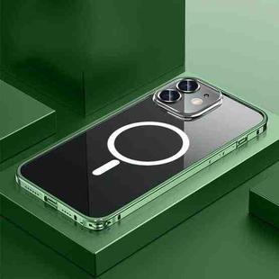 For iPhone 12 Transparent MagSafe Magnetic Phone Case with Lens Film(Dark Green)