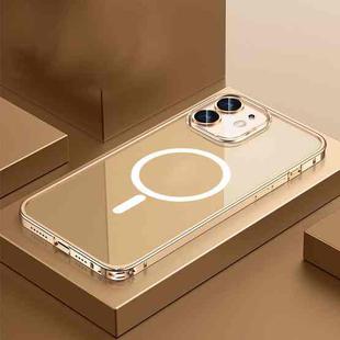 For iPhone 12 Transparent MagSafe Magnetic Phone Case with Lens Film(Gold)