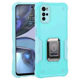 For Motorola Moto G22 5G Ring Holder Non-slip Armor Phone Case(Mint Green)