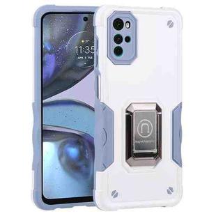 For Motorola Moto G22 5G Ring Holder Non-slip Armor Phone Case(White)