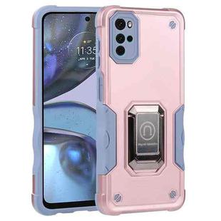 For Motorola Moto G22 5G Ring Holder Non-slip Armor Phone Case(Rose Gold)