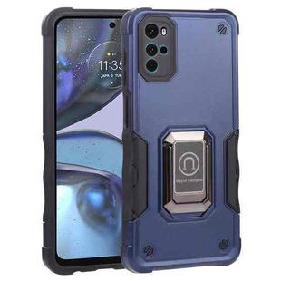 For Motorola Moto G22 5G Ring Holder Non-slip Armor Phone Case(Blue)