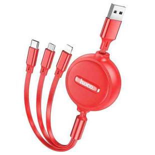 hoco X75 3 in 1 2A 8 Pin + USB-C / Type-C + Micro USB Double-pull Charging Cable, Length: 1m(Red)