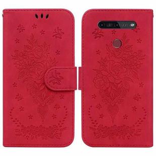 For LG K41S / K51S Butterfly Rose Embossed Leather Phone Case(Red)