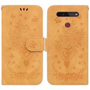 For LG K41S / K51S Butterfly Rose Embossed Leather Phone Case(Yellow)