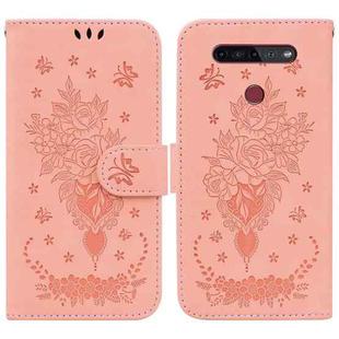For LG K41S / K51S Butterfly Rose Embossed Leather Phone Case(Pink)