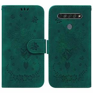 For LG K61 Butterfly Rose Embossed Leather Phone Case(Green)