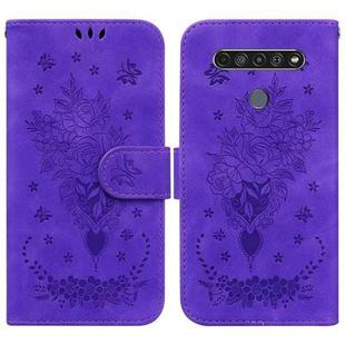 For LG K61 Butterfly Rose Embossed Leather Phone Case(Purple)