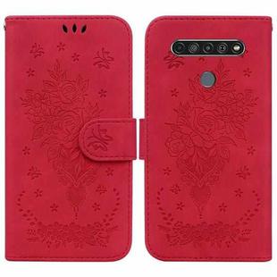 For LG K61 Butterfly Rose Embossed Leather Phone Case(Red)