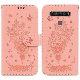 For LG K61 Butterfly Rose Embossed Leather Phone Case(Pink)