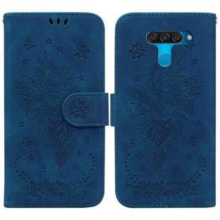 For LG K50 / Q60 Butterfly Rose Embossed Leather Phone Case(Blue)