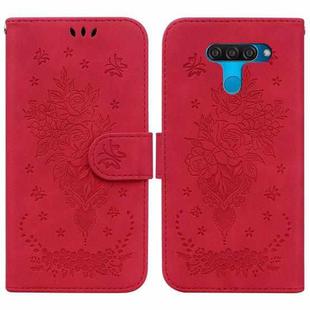 For LG K50 / Q60 Butterfly Rose Embossed Leather Phone Case(Red)