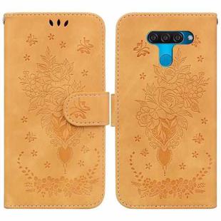 For LG K50 / Q60 Butterfly Rose Embossed Leather Phone Case(Yellow)